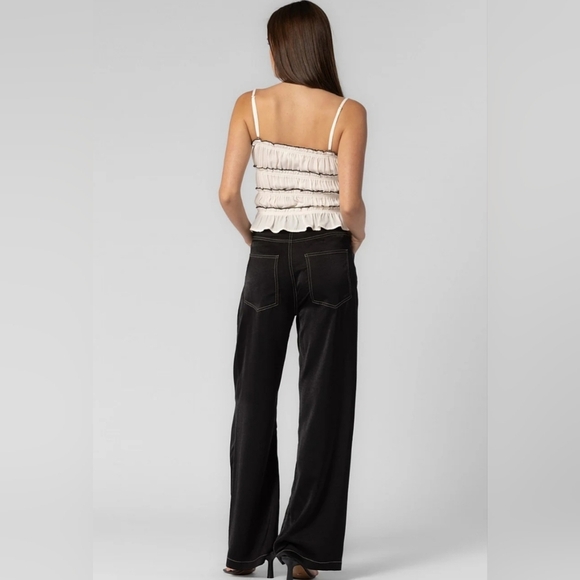 Beige Botany Size Small Wide Leg Hi-Rise Satin Feel Pants Goth Rave Grunge Y2K - Picture 3 of 12